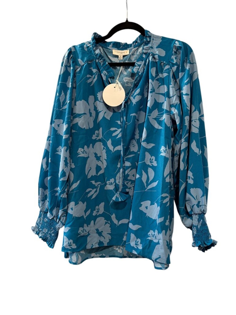 Umgee Teal Blue Floral Long Sleeve Blouse-1X- NWT